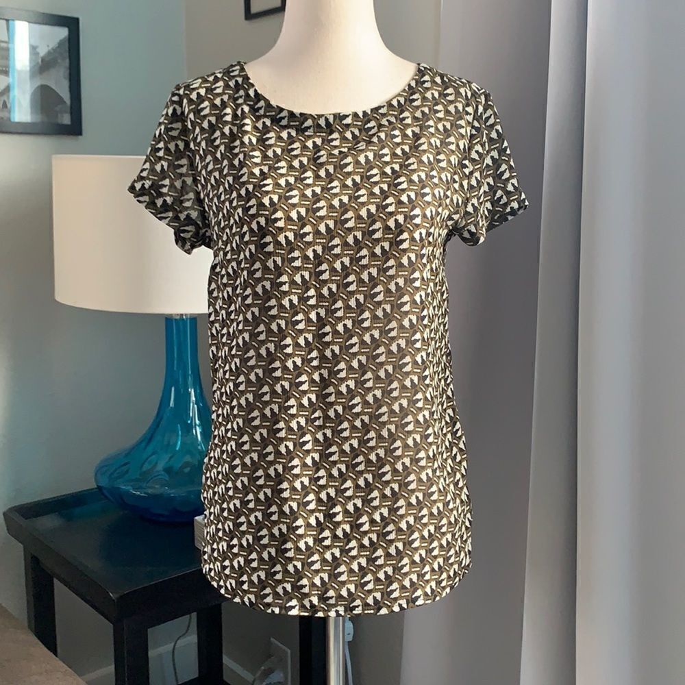 Brooklyn Industries Olive green print blouse sz xs